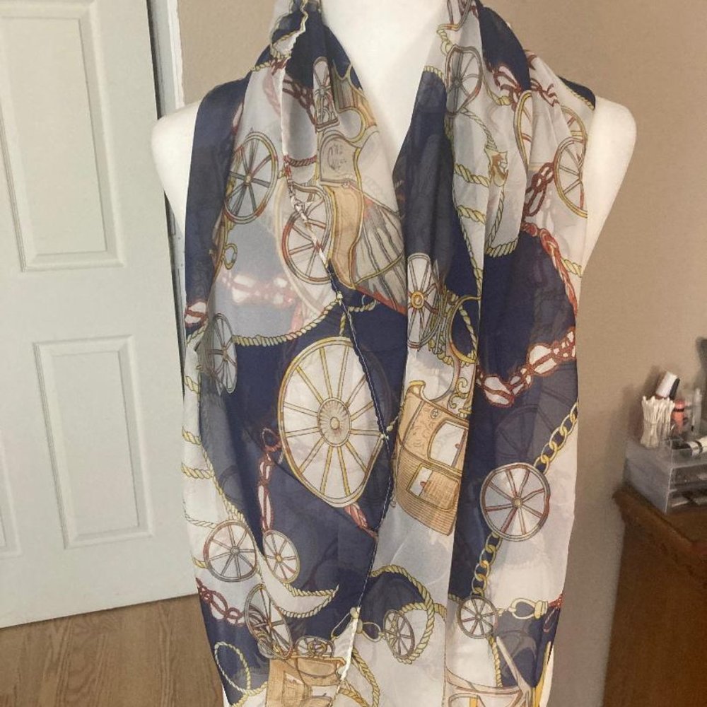 Sheer Chiffon 'blue & tan' Scarf